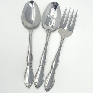 Oneida Community Chatelaine Glossy Serving Spoons Slotted Fork 8.25” Set Of 3